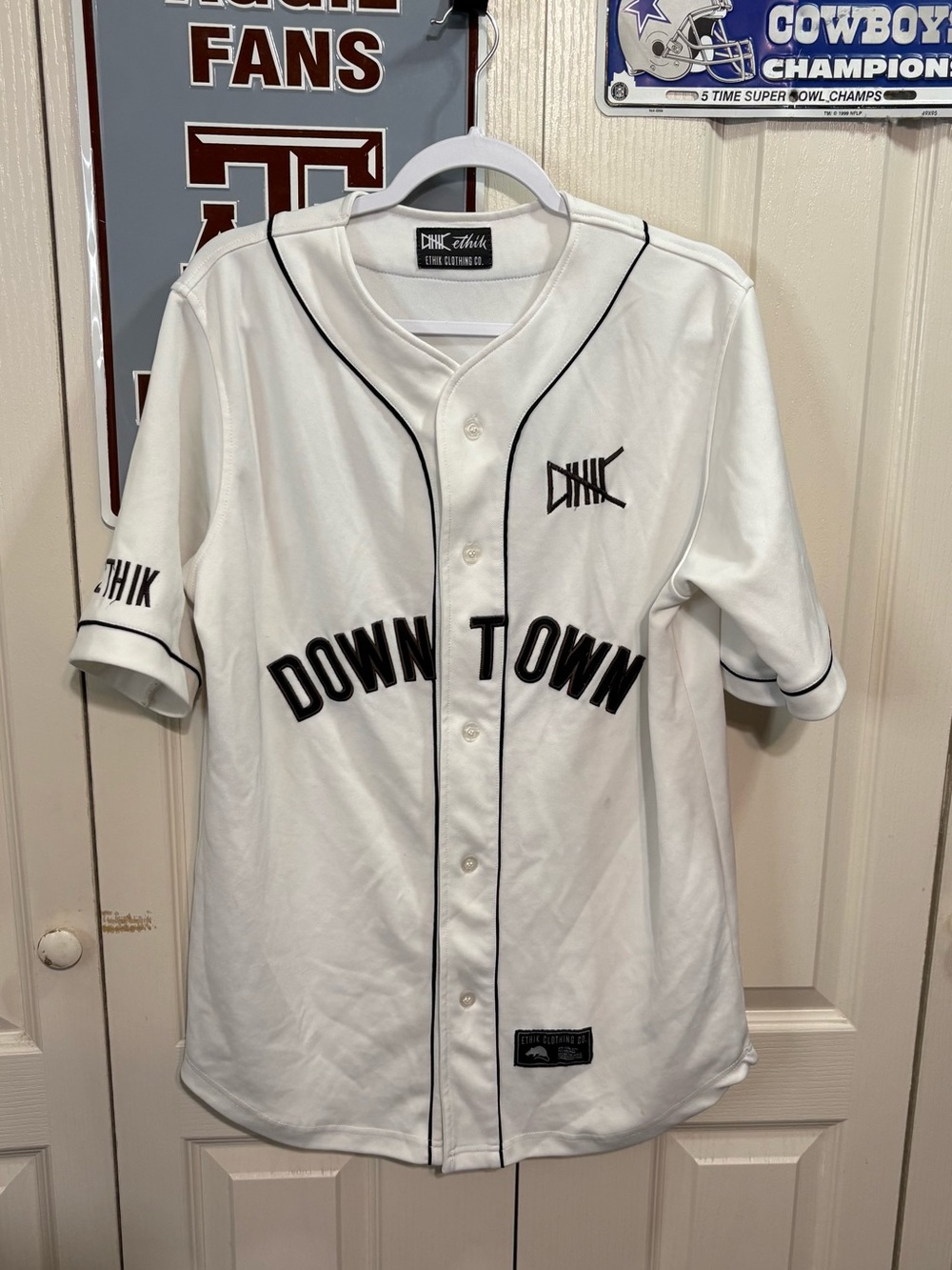 Ethik Clothing White "Downtown" Baseball Jersey for Men